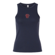 The EMB S&S Activewear Women's Charlotte Cardinals Rugby Baby Rib Tank is a navy blue top featuring a small red graphic design centered on the chest.