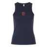The EMB S&S Activewear Women's Charlotte Cardinals Rugby Baby Rib Tank is a navy blue top featuring a small red graphic design centered on the chest.