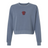 The Women's Charlotte Cardinals Rugby Mid-Length Crewneck Sweatshirt by EMB S&S Activewear features long sleeves and a small red chest graphic, blending classic inspiration with modern style, shown against a white background.
