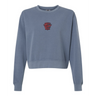 The Women's Charlotte Cardinals Rugby Mid-Length Crewneck Sweatshirt by EMB S&S Activewear features long sleeves and a small red chest graphic, blending classic inspiration with modern style, shown against a white background.