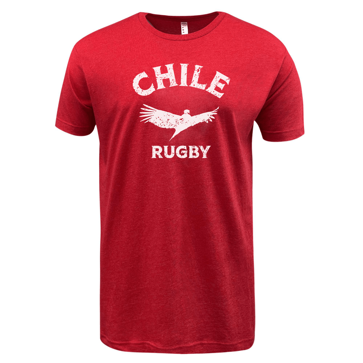 A Nations of Rugby Chile Rugby Supersoft Tee with white text and red shirt from WRS LAT.