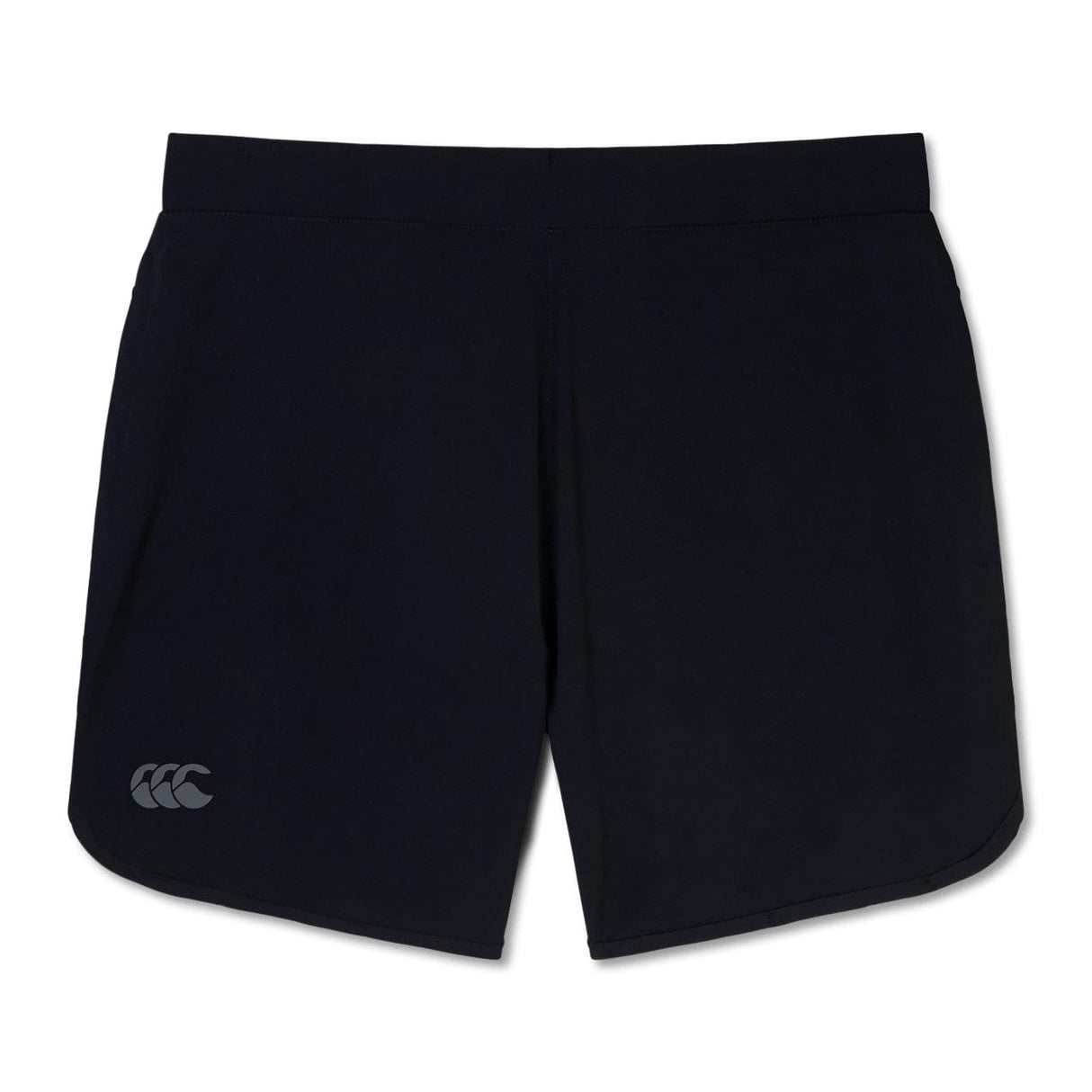 Navy blue Canterbury Elite Woven gym shorts with a logo on the left hem, displayed against a white background.