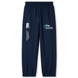 Syracuse Silver Hawks Cuffed Hem Stadium Pant by Canterbury: Navy blue athletic pants with full-length leg zip, "EMB Canterbury" and "Silver Hawks Basketball Club" logos, elastic waistband, and cuffed hem.
