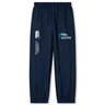 Syracuse Silver Hawks Cuffed Hem Stadium Pant by Canterbury: Navy blue athletic pants with full-length leg zip, "EMB Canterbury" and "Silver Hawks Basketball Club" logos, elastic waistband, and cuffed hem.