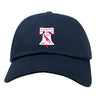 The EMB S&S Activewear Philly Whitemarsh RFC Adult Low-Profile Cotton Twill Dad Cap features a navy blue cotton twill build with embroidered red and white Liberty Bell logo and "Philadelphia Internationals RFC" plus '61, '67, and 1985 on the front.