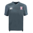 The Philly Whitemarsh RFC Vapodri Evader Jersey by EMB Canterbury is a grey short-sleeved rugby top with moisture-wicking tech, a white "Canterbury" logo on the right chest, and a red and white team crest on the left chest.