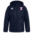 The Philly Whitemarsh RFC Club Vaposhield Stadium Jacket by EMB Canterbury is a navy blue, water-repellent, padded jacket with a white Canterbury logo on the right chest and a red and white crest on the left.