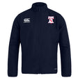 The Philly Whitemarsh RFC Club Track Jacket by EMB Canterbury is a navy blue, lightweight jacket with a Canterbury logo on the right chest and a red and white sports team crest on the left, offering style and comfort.