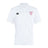 The Philly Whitemarsh RFC Waimak Polo by EMB Canterbury is a white short-sleeve men’s polo with a collar, black Canterbury logo on the right chest, and a bold red and white graphic on the left chest.