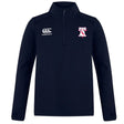 The Philly Whitemarsh RFC Club 1/4 Zip Mid Layer Training Top by EMB Canterbury is a navy blue pullover with a right chest Canterbury logo and left "T" logo, perfect for training or casual wear.