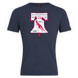 The Philly Whitemarsh RFC Club Plain Tee by WRS Canterbury is a navy cotton blend shirt with a white and maroon Liberty Bell rugby graphic, “Philadelphia-Whitemarsh R.F.C.,” and the years '61, '67, and 1985.