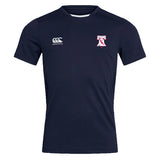 The Philly Whitemarsh RFC Club Dry Tee by EMB Canterbury is a navy short-sleeve jersey with Vapodri Technology, a white Canterbury logo right chest, and club bird crest left. Breathable for performance and comfort.