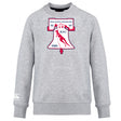 The Philly Whitemarsh RFC Club Crew Sweatshirt by WRS Canterbury is an ultra-soft light gray crew with the Philadelphia-Whitemarsh R.F.C. logo, Liberty Bell graphic, years '61, '67, '85 on the front, and embroidered CCC branding.