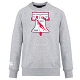 The Philly Whitemarsh RFC Club Crew Sweatshirt by WRS Canterbury is an ultra-soft light gray crew with the Philadelphia-Whitemarsh R.F.C. logo, Liberty Bell graphic, years '61, '67, '85 on the front, and embroidered CCC branding.