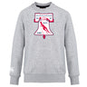 The Philly Whitemarsh RFC Club Crew Sweatshirt by WRS Canterbury is an ultra-soft light gray crew with the Philadelphia-Whitemarsh R.F.C. logo, Liberty Bell graphic, years '61, '67, '85 on the front, and embroidered CCC branding.