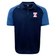 The Philly Whitemarsh RFC Elite Polo by Canterbury, custom crafted with Vapodri fabric, features blue sleeves, a button placket collar, and a red Texas outline logo with white text on the left chest. Brand: EMB Canterbury.