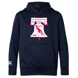The Philly Whitemarsh RFC Club Lightweight Hoodie by WRS Canterbury features a kangaroo pocket, the club logo, a Liberty Bell graphic, and the years '61, '67, and 1985.