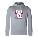 The Philly Whitemarsh RFC Club Lightweight Hoodie by WRS Canterbury features a large maroon and white Liberty Bell graphic, rugby logo, text on the chest, and a comfortable kangaroo pocket.