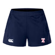 The Philly Whitemarsh RFC Women's Advantage Short 2.0 by EMB Canterbury features a navy blue design, a white Canterbury logo on the left leg, and a red and white "T" emblem with figure on the right leg.