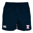 Philly Whitemarsh RFC Advantage Rugby Shorts by EMB Canterbury in navy blue, featuring moisture-wicking fabric, a white Canterbury logo on the left leg, and a red and white Philly Whitemarsh crest on the right.