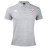 The Philly Whitemarsh RFC Waimak Polo by EMB Canterbury is a light grey short-sleeved rugby polo with a collar, three buttons, and embroidered logos on both sides of the chest.