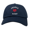 The EMB S&S Activewear Nations of Rugby France Dad Cap is a navy blue cotton twill cap with "FRANCE RUGBY" and a red rooster logo embroidered on the front—perfect for any France Rugby fan.
