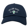 The Ireland Rugby 1875 White Logo Dad Cap by EMB S&S Activewear features "Ireland Rugby Est. 1875" above a white shield with green shamrocks—a perfect choice for fans and collectors.