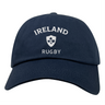 The Nations of Rugby Ireland Dad Cap by EMB S&S Activewear is a navy cotton twill cap with "IRELAND RUGBY" and a white shamrock emblem—perfect for showing team pride.