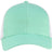 The S&S Activewear Eco Trucker Hat in light green and white features organic cotton, recycled polyester, a mesh back, and a curved brim, shown from the front.