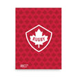A Rugby Canada Maple Leaf Poster by PF LIC featuring the Rugby Canada logo on a vibrant red background, showcasing the passion and intensity of the sport.