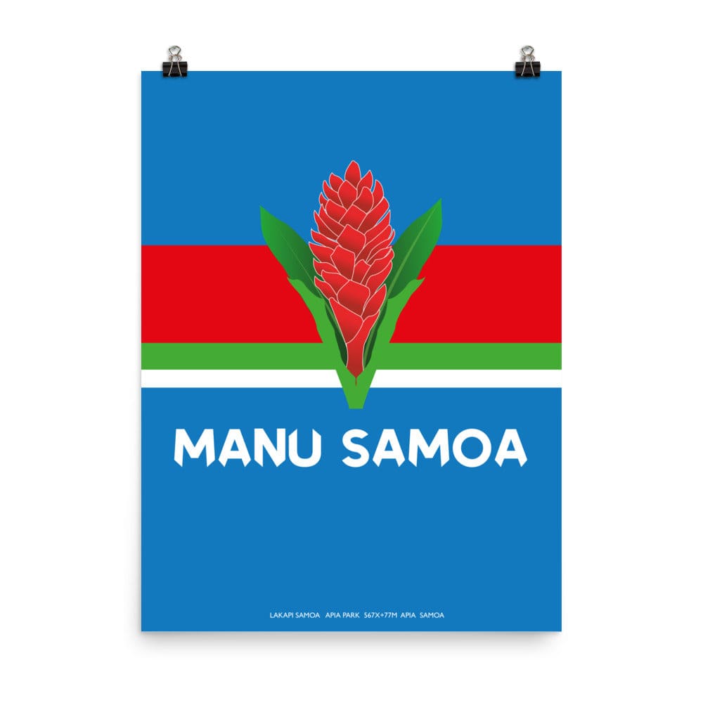 A Manu Samoa Rugby Tradition poster featuring the word "Samoa" by PF LIC.