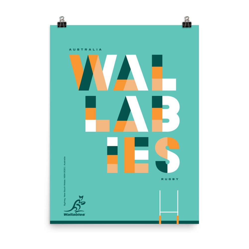 A rugby poster featuring Wallabies Striped Text Poster by PF LIC.