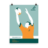 A Wallabies Rugby Catch Poster with a man holding a rugby ball, representing the Australian Wallabies rugby team. From PF LIC.