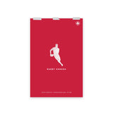 An authentic PF LIC Rugby Canada Player Silhouette Poster featuring a silhouette of a man running on a red background.