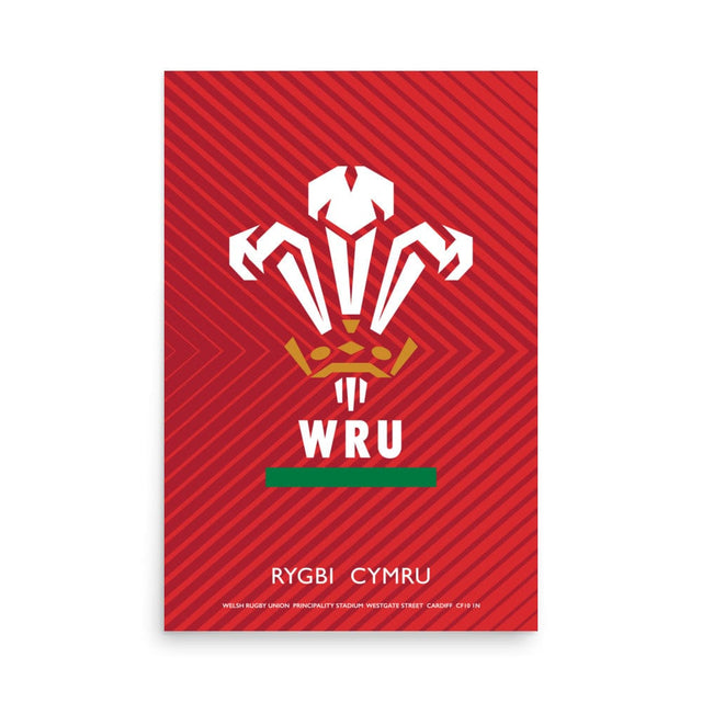 A striking Wales 'RYGBI CYMRU' Logo Poster showcasing the PF LIC logo against a vibrant red background.