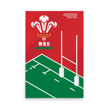 Official Wales 'Rugby Pitch' Poster by PF LIC. Perfect for WRU enthusiasts and fans of Wales Rugby.