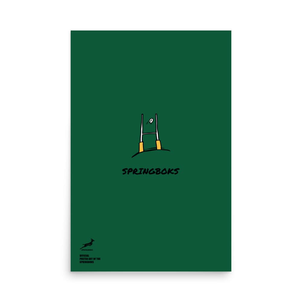 A Springboks Kicking It Through the Goal Post poster with the brand name PF LIC on it.