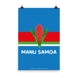 A PF LIC rugby poster featuring the word "Manu Samoa Rugby Tradition Poster.