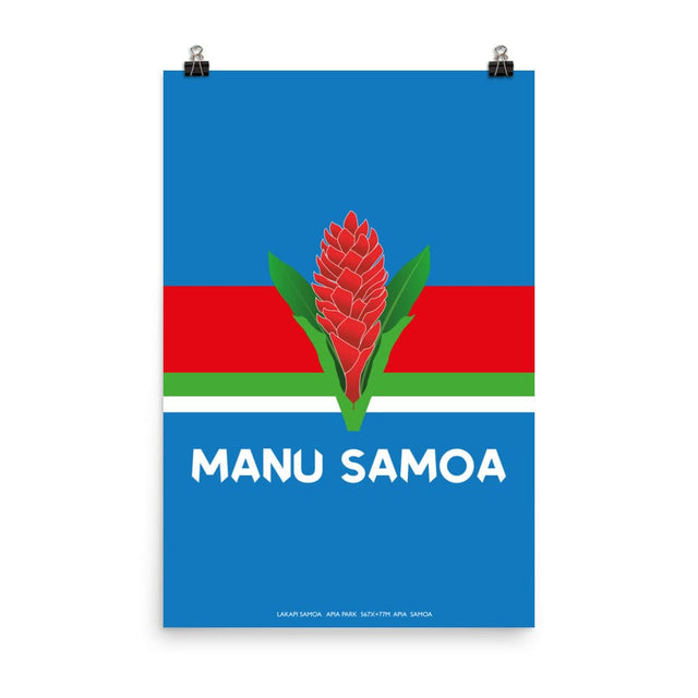 A PF LIC rugby poster featuring the word "Manu Samoa Rugby Tradition Poster.