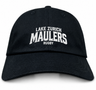 Black cotton twill Lake Zurich Adult Low-Profile Cotton Twill Dad Cap with white embroidered Lake Zurich Maulers Rugby team branding on the front.