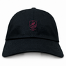 West Potomac RFC Adult Low-Profile Cotton Twill Dad Cap in black cotton twill featuring an embroidered maroon West Potomac Rugby shield logo with a beaver.