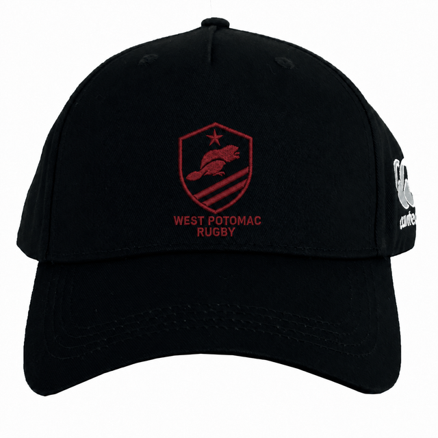 West Potomac RFC Flexfit Drill Cap by Canterbury featuring a red embroidered CCC logo and “West Potomac Rugby” text on the front.