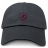 West Potomac RFC Adult Low-Profile Cotton Twill Dad Cap in dark grey featuring the West Potomac Rugby shield logo in maroon.