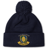 Navy blue Old Man Rivah Rugby Pom Pom Beanie by Canterbury featuring a bobble and an embroidered cuff crest with a bearded face, the text “Old Man Rivah,” and a banner reading “Mori Quam Cedere.”.