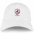 A West Potomac RFC Adult Low-Profile Cotton Twill Dad Cap in white, featuring the West Potomac Rugby logo of a beaver inside a shield with a star and stripes embroidered on the front.