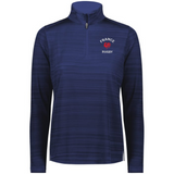 The EMB Augusta Women's Nations of Rugby France Pursuit 1/4 Zip Pullover is a navy, long-sleeve top featuring the "France Rugby" logo—ideal for women's rugby apparel collections.