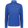 The EMB Augusta Women's Nations of Rugby Les Bleus Pursuit 1/4 Zip Pullover is a blue moisture-wicking athletic top featuring "LES BLEUS," "FRANCE RUGBY" text, and a red logo—perfect for fans.