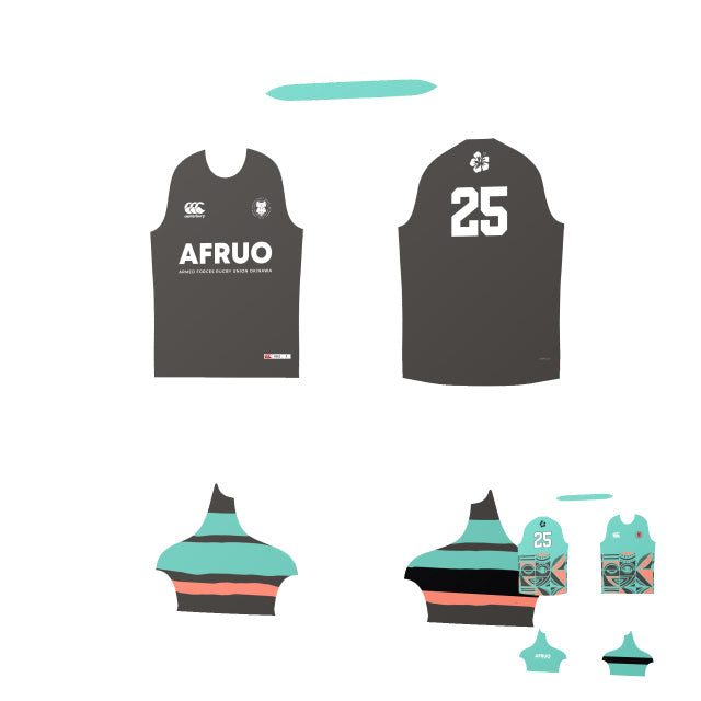 Front and back views of the Teamatical MENS MAKA REVERSIBLE JERSEY REGULAR, featuring "AFRUO" and number 25, with extra graphic details and color swatches shown below.