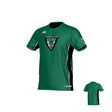 The Teamatical Birmingham Vulcans Reversible Training Shirt features a green short-sleeve design with the “Birmingham Rugby” logo on the front, white sponsor text on the sleeve, and black side panels. This lightweight shirt is crafted for comfort and performance. Images display both front and back views on a white background.