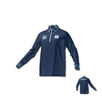 The Teamatical UNC Rugby Canterbury Midlayer 1/4 zip is a navy blue pullover featuring UNC logos on the front, checkered collar and cuffs, and "Carolina" printed across the back.